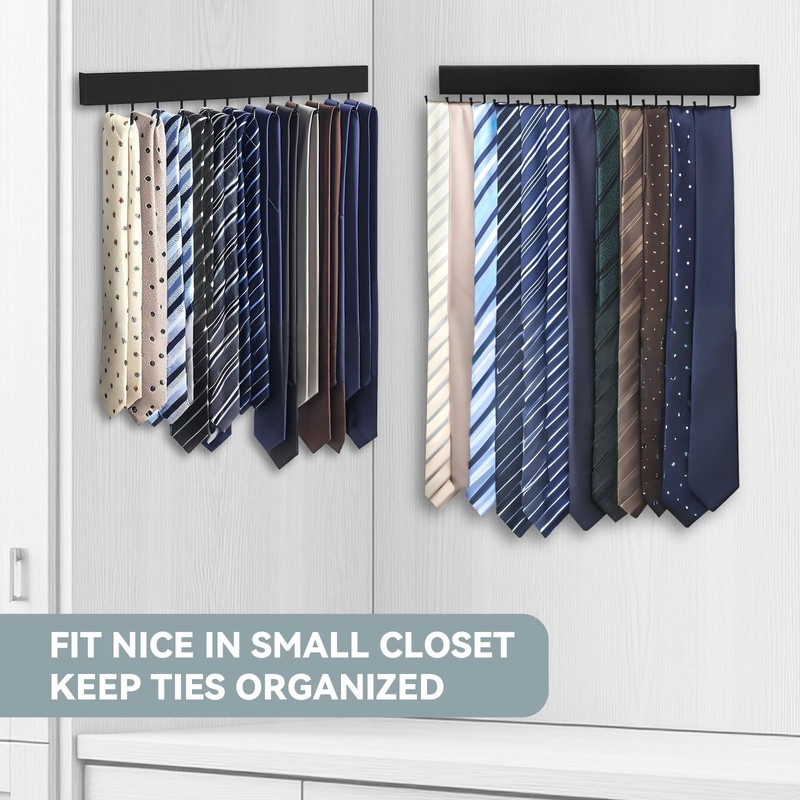 HOMEBROS Tie Rack Wall Mount, Wooden Closet Tie Hanger with