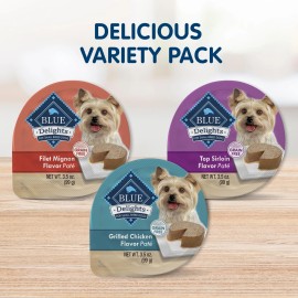 BLUE Delights Grain Free Wet Dog Food Variety Pack 24 Cups 3.5 Oz Chicken Sir...