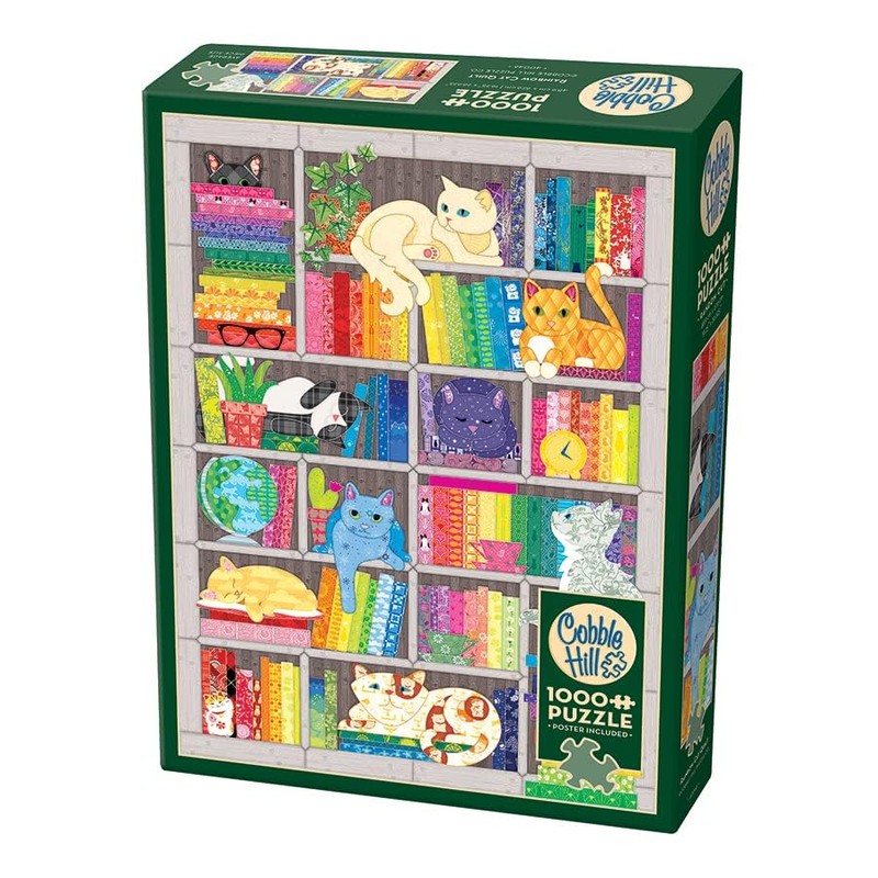 Cobble Hill 1000 Piece Puzzle - Rainbow Cat Quilt -