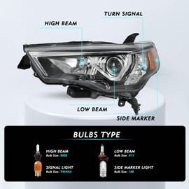 TUSDAR Fits For 2014-2020 Toyota 4Runner Headlight Assembly OE Headlamp Replacement, Driver Side w/Bulbs