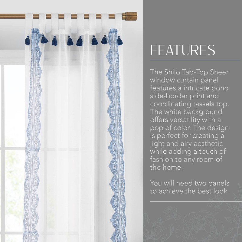 Elrene Home Fashions Shilo Boho Vorhang mit Quasten, 132,1 x