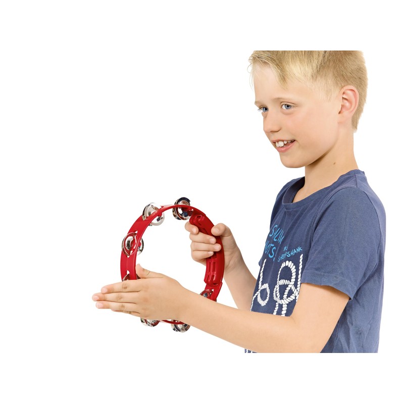 Nino Percussion NINO49R Compact 8" ABS Plastic Handheld Tambourine, Red