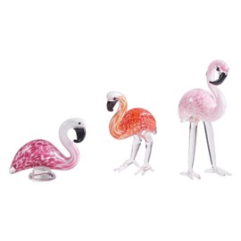 WEWAYSMILE 3Pcs Flamingo Figurines Hand Blown Glass Decor Mini Flamingo Statue Glass Animals Flamingo Ornaments for Home Gift Decoration