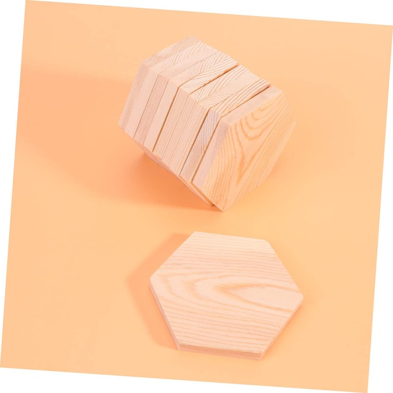 TEHAUX 10pcs Polygonal for DIY Crafts Solid Pine Hexagon Shaped