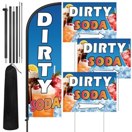 Hahafelt 3 Pcs Dirty Soda Shop Sign 1 Pcs 7 ft Dirty Soda Feather Flag with Pole Kit Yard Sign with Metal Stakes Windless Swooper Shop Flags for Outdoor Business Advertising
