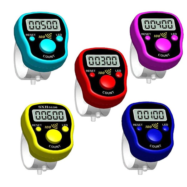 Finger Counter Click Manual Digital clicker, 5pack Stitch Tally Knitting Counters Led Re-settable Digits Pitch Electronic LCD Display finger Number Counter Fr Row, People, Score, Inventory,Crochet,Lap