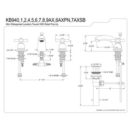 Kingston Brass KB941AX Victorian Mini Widespread Lavatory Faucet with Metal Cross Handle, Polished Chrome,4-Inch Adjustable Center