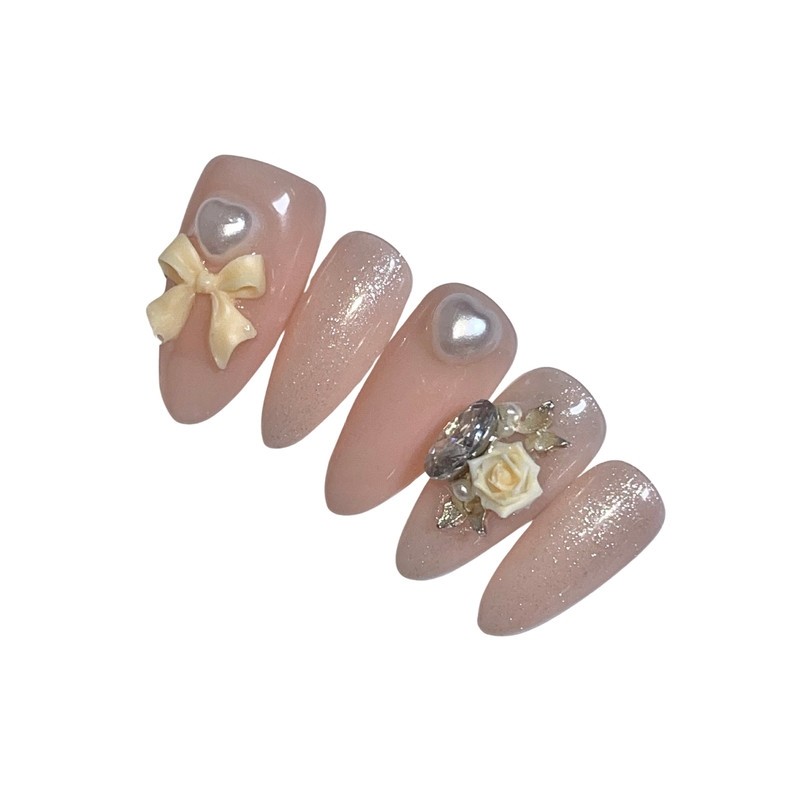 Blush Petal Handmade Nail Tips - Coffin Ballet / 홍당무페탈