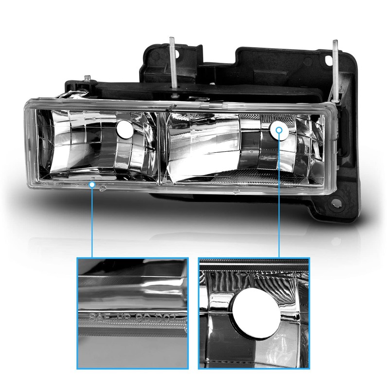 AmeriLite Crystal Chrome Clear Reaplcement Headlights Pair For 1988-2002 Chevy