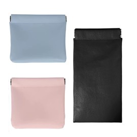 DPWOUM 3 PCS 3 color 3 size Pocket Cosmetic Bag, Small Pocket Makeup Bag Snap Closure Organizer Pouch Portable No Zipper Waterproof Leather for woman