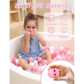 MEOGETY Ball Pit Balls Phthalate Free BPA Free Crush Proof Plastic - Pit Balls with Macaron Color Pink, White, Transparent, 100 pcs