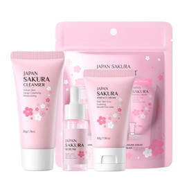 Sakura Travel Gifts for Women, Skincare Set gifts for teenage girls,Facial Kit with Face Cleanser, Serum, Moisturiser, Hydrating and Moisturizing Skin Care Sets & Kits, Beauty Gift Sets for Women-3PCS