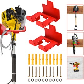 FVNANL Garage Organization Weedeater Hanger Garage Organizer Trimmer Rack, Wall Mount Garden Tool Organizer Heavy Duty Tool Hangers for Hedge Trimmer, Chainsaw and Leaf Blower (2 Pack, Red)