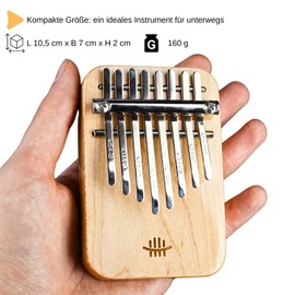 Mini Kalimba - 8 Buttons | Solid Maple Wood in C Major | 60 Decibels Volume Ideal Instrument for Beginners and Children