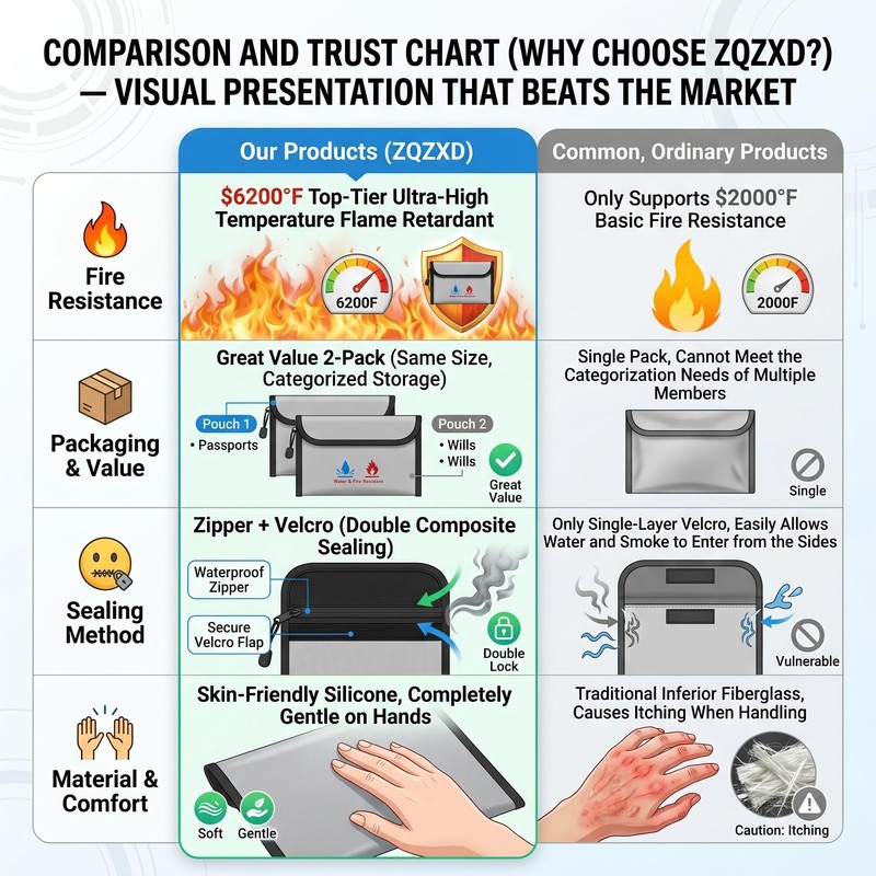 ZQZXD 2 Pack Fireproof Money Bag (7.8" x 5.1") |