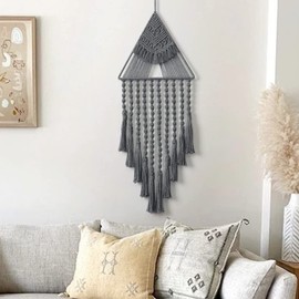 ASTNIC Macrame Wall Hanging, Geometric Dream Catcher with Tassels, Woven Dream Catcher, Boho, Dream Catcher, Home Decoration for Home, Ornament, Gifts, Bedroom, Apartment Decor, 70 cm (Grey)