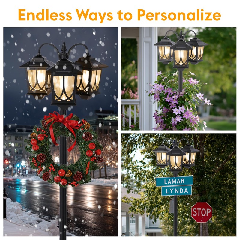 SAKSIAPRO 3-Head Solar Lamp Post Light, 73" Solar Lights Outdoor