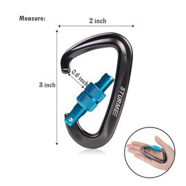 STURME Carabiner Clip 12KN Aluminium Wiregate Lightweight Heavy Duty Large Strong Durable D-Ring Hooks Spring Snap Link Keychain Clips Set for Hammock Improved Design 2018 (Black)