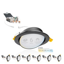 NUWATT 6 Inch Black Gimbal LED Recessed Lighting Canless Wafer Lights, 5CCT 2700K/3000K/3500K/4000K/5000K, Dimmable, 1050LM, 12W, Downlight Adjustable Recessed Swivel LED Sloped Ceiling Light, 6 Pack
