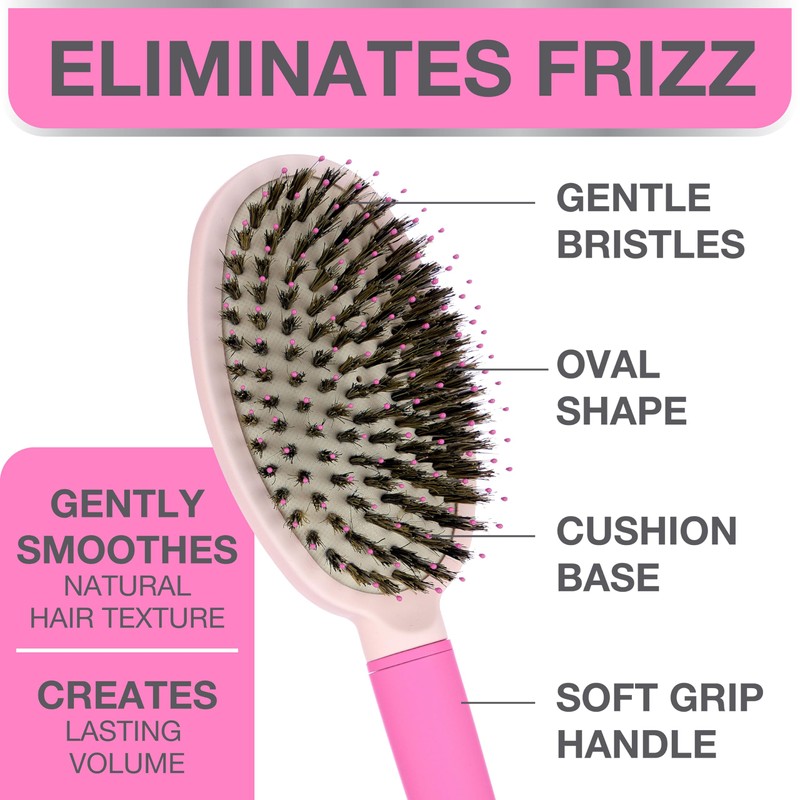 Mixed Bristle Oval Hair Brush w/Soft Touch handle for Frizz-Free,