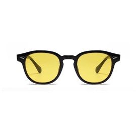 OSAGAMA Vintage Retro Round Sunglasses for Women Men Fashion Glasses, Black, light yellow