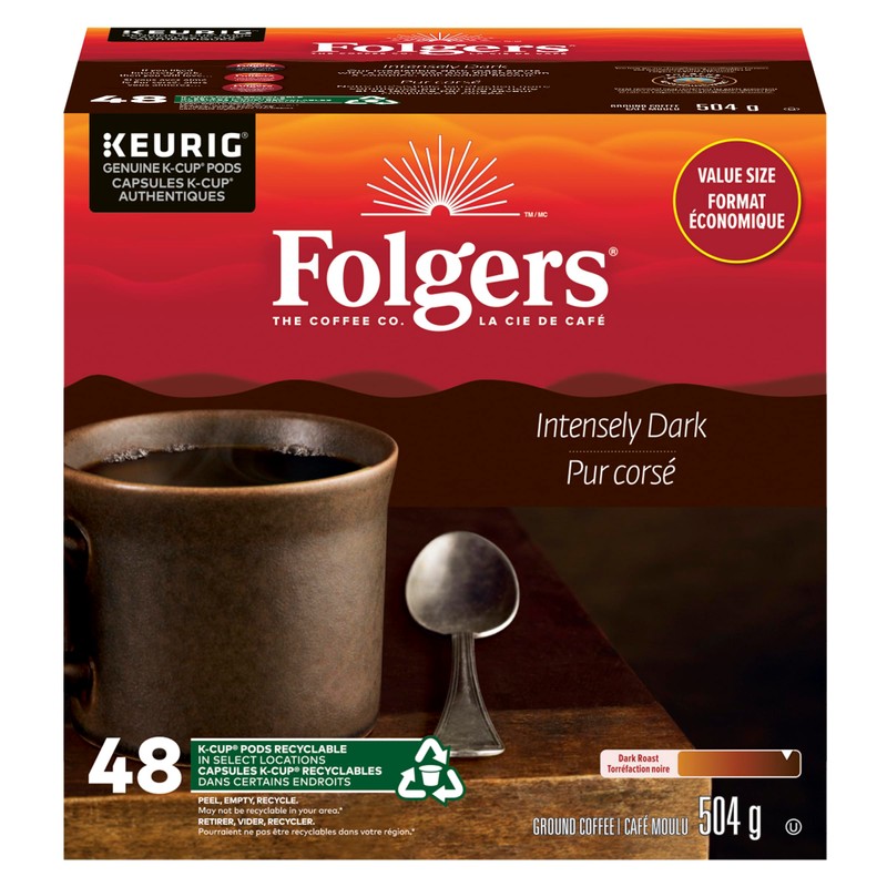 Folgers Intensely Dark Extra Dark Roast Coffee, Single-Serve K-Cup Pods