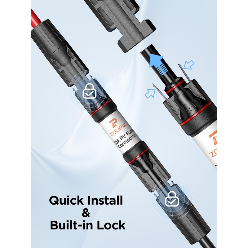 ZOUPW 30A Solar in-Line Fuse Holder with 30A 1000V PV