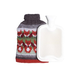 Pachamama Handknitted Hot Water Bottle Cover and 2 Litre Hot Water Bottle - Fox Pattern Handmade Fair Trade Multicoloured
