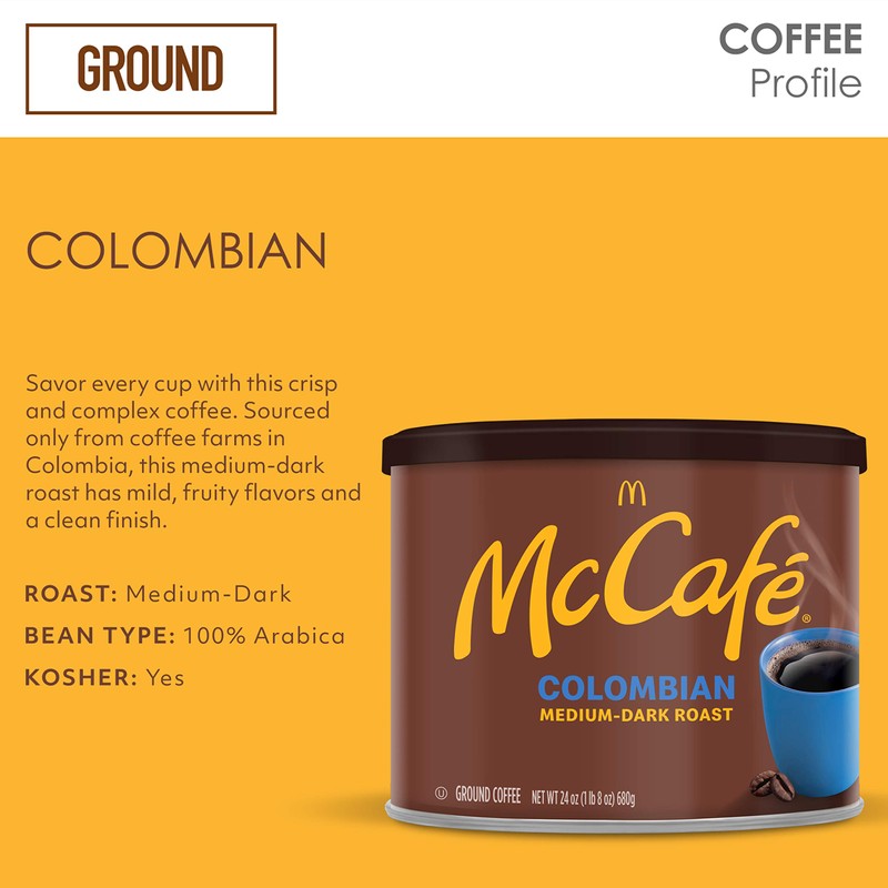 McCafé Colombian, Medium-Dark Roast Ground Coffee, 24 oz Canister