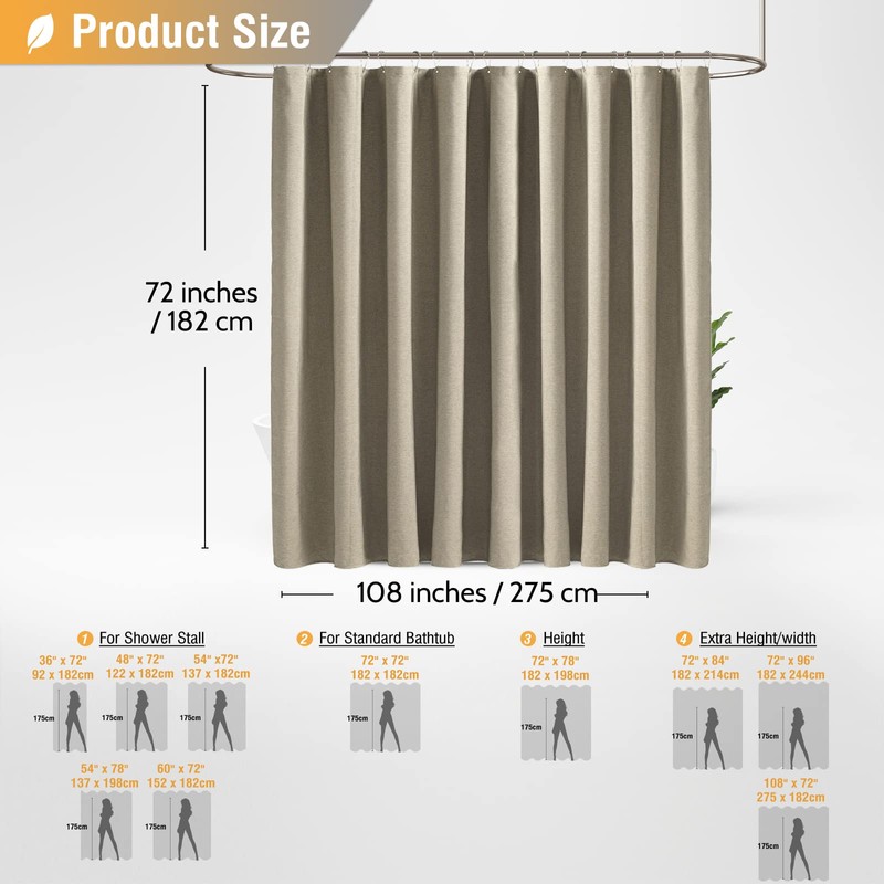 BTTN Extra Wide Shower Curtain - 108 x 72 Inch