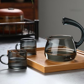 Lazy Kungfu - Juego de té resistente al calor, juego de tetera de vidrio semiautomática, juego de tetera de vidrio para flujo de agua magnético (gris GongCup)