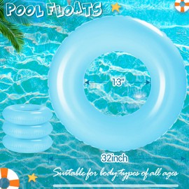 ShinyRelief 4 Pcs Inflatable Swim Tube Pool Tube, 33 Inch Swim Rings Pool Floaties, Colorful Ring Pool Float Floating Inner Tubes for Swimming Pool Party Decorations (Blue)