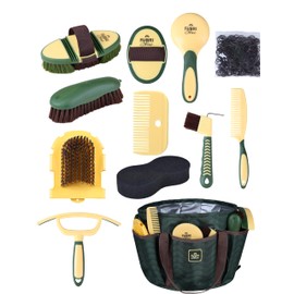 Furrishine 11PCS Horse Grooming Kit Curry Comb Sweat Scraper Horse Bathing Supplies Grooming Tools with Storage Bag Pasture Glow