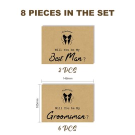 GroomBrideGifts 8 Pieces Groomsman Proposal Cards 6 Will You Be My Groomsman and 2 Best Man Cards with Envelopes Groomsmen Invitation Card for Wedding Supplies(Brown-Struggle)