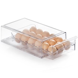 Lunmore Egg Container for Refrigerator, Stackable Egg Holder, Drawer Type Egg Organizer Holds 18 Eggs – Transparent