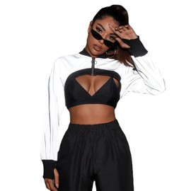 Ypser Reflective Rave Top Crop Top Shrug Techwear Shirt Rave Outfits For Women Silver