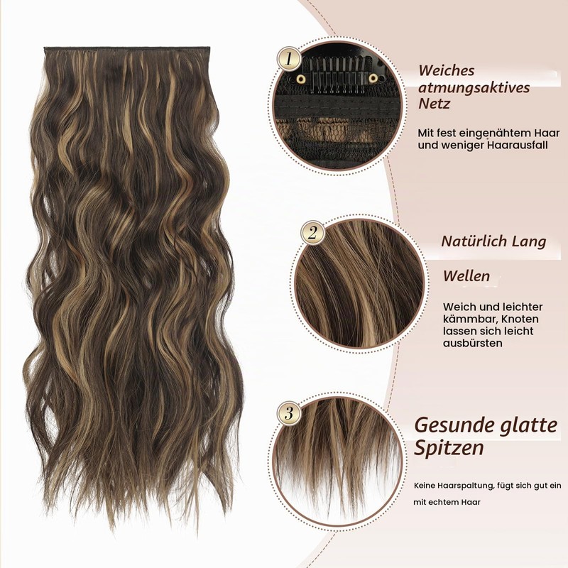 FESHFEN 20" Thick Highlight Long Wavy Synthetic Hair Extensions Full