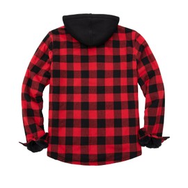 ZENTHACE Flannel Hooded Jackets for Men Sherpa Fleece Lined Flannel Shirt for Mens Buffalo Plaid Flannel with Hood Checkered Red XL