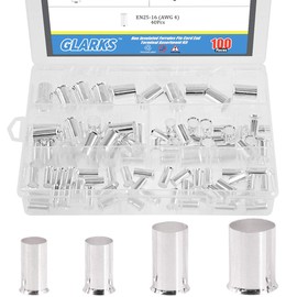 Glarks 100Pcs AWG 4 2 1 2/0 Wire Copper Crimp Connector Silver Plated Non Insulated Ferrules Pin Cord End Terminal Assortment Kit