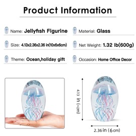 EUSTUMA Hand Blown Glass Jellyfish Figurine Ornament,Sea Animal Ornament for Fish Tank Aquarium,Sea Animals Collection for Birthday Gift,Glass Paperweight