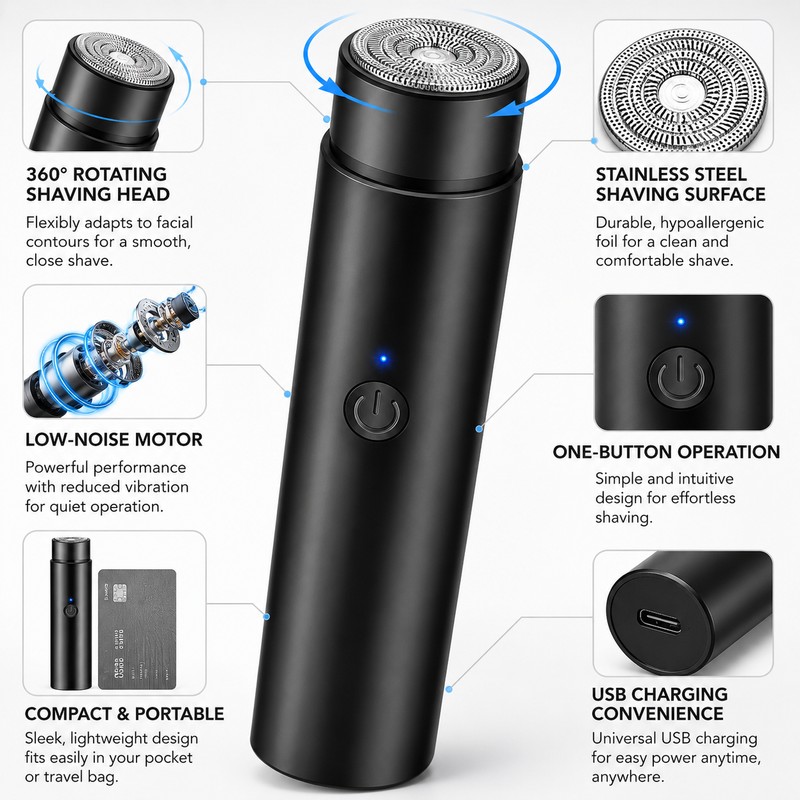 Mini Electric Facial Shaver for Men – USB Rechargeable Razor