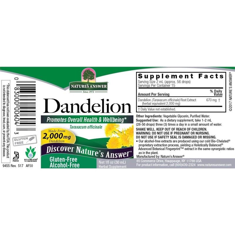 Nature's Answer Dandelion Root, 1 Fluid Ounce each (Value Pack