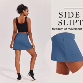 Ekouaer Golf Skirts for Woman High Waisted Tennis Skirt with Pockets Inner Shorts Athletic Pickleball Running Skort,Oasis Blue X-Large