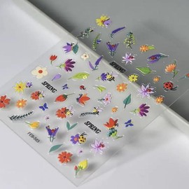 Flower Nail Stickers for Nail Art - Flowers Nail Art Stickers Spring Floral Leaf Plant 5D Embossed Nail Decals Self-Adhesive Nails Supply Manicure Sliders Summer Flower Sticker for DIY