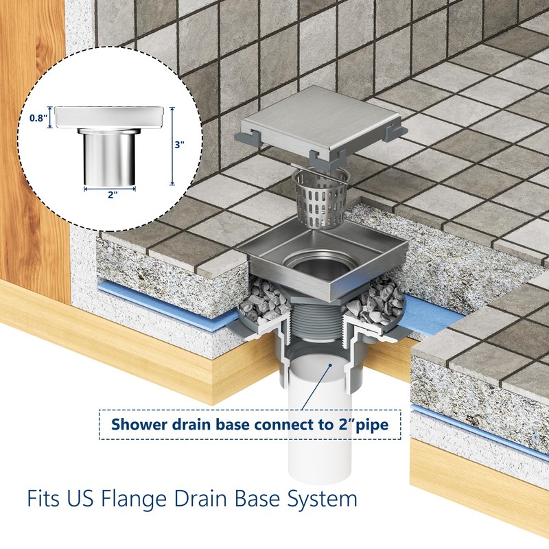 Neodrain 6-Inch Square Shower Drain with Removable Quadrato Pattern Grate,