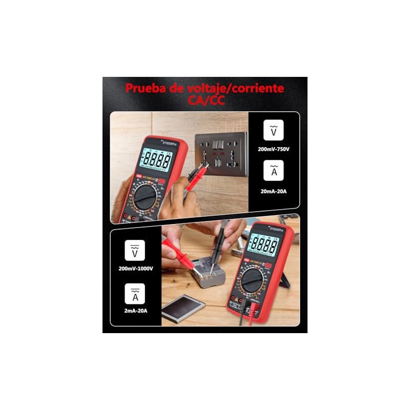 RENDIN Multimetro Digital - Profesional Automático Medidor de Corriente CCCA,