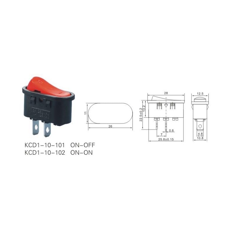 Oval Mini Rocker Switch 26 x 11 mm, 2 Pin