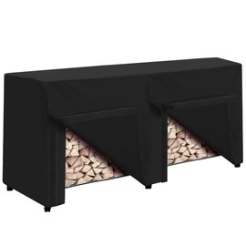 SunPatio Outdoor Log Rack Cover 8 Feet, Heavy Duty Waterproof Firewood Cover, FadeStop Wood Rack Cover with Fastening Straps, All Weather Protection, Black