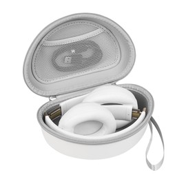 Portable Headphone Case for Beats Studio Pro, Solo 4, Solo 3, Studio 3, Over Ear Headphone Hard Shell Case, On Ear Headphone Case with Mesh Pocket for Cable (White)