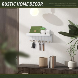 Rebee Vision Decorative Key Holder Wall Mount - Key and Mail Holder for Wall with 7 Hooks and Shelf Organizer for Room Decor - Ideal Apartment Essentials for Aesthetic Room Decor (Modern White)